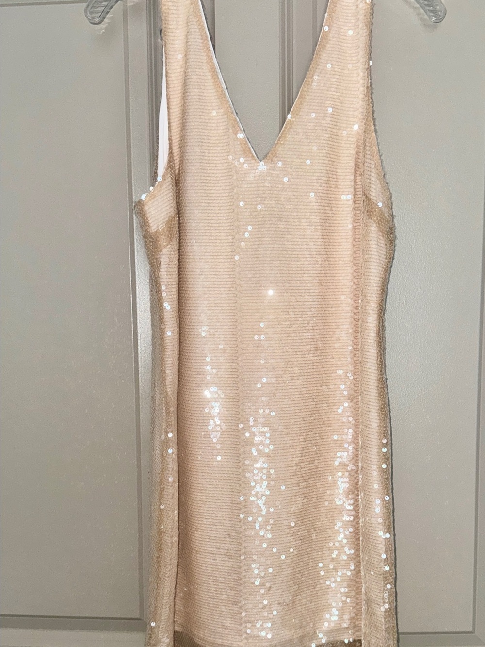 Sleeveless Sequin V-Neck Shift Dress - Champagne